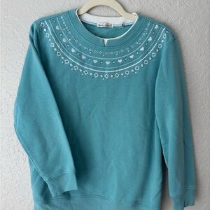 Hastings & Smith Teal Sweater with Embroidered Design